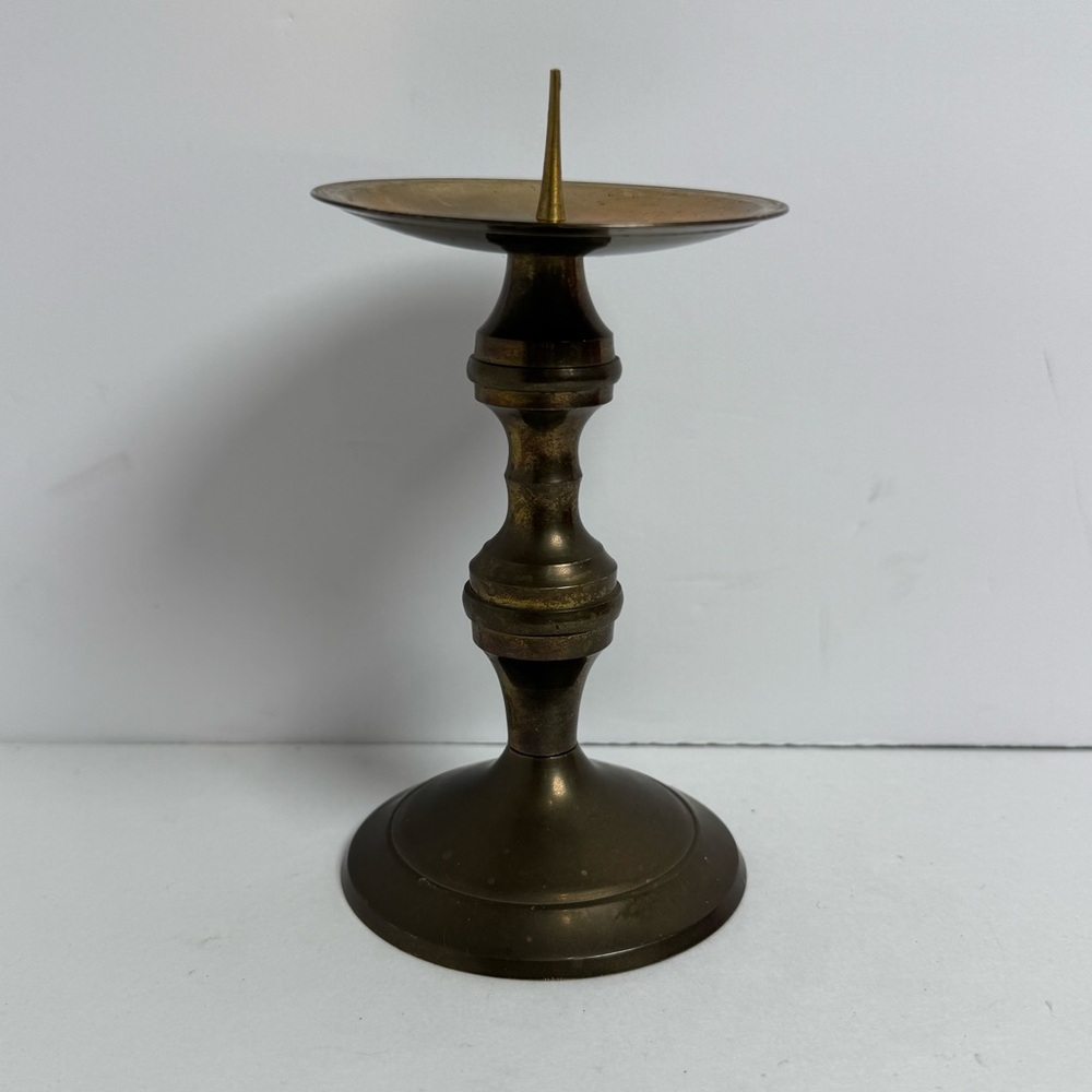 Vintage Retro Brass GOLD Metal Pillar Candle Holder TARNISHED Table Decor Small - Picture 2 of 7